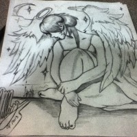 BW Sketch of Angel Woman