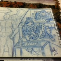 BW Two Views of Woman Sleeping At Desk